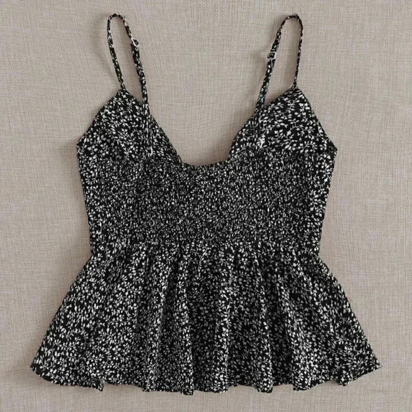 Black Boho Womens Knot Front Allover Plants Cami Top - Picture 2 of 5